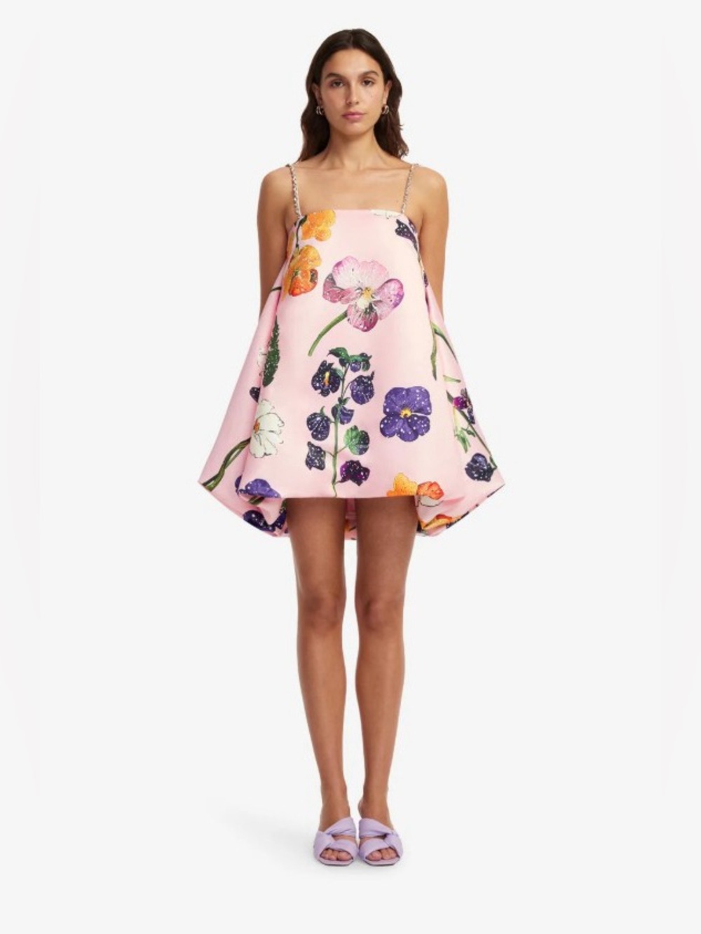 Leo Lin Patsy Pink Bubble Hem Floral Embellished Puff Mini Dress AU8/US4 NWOT